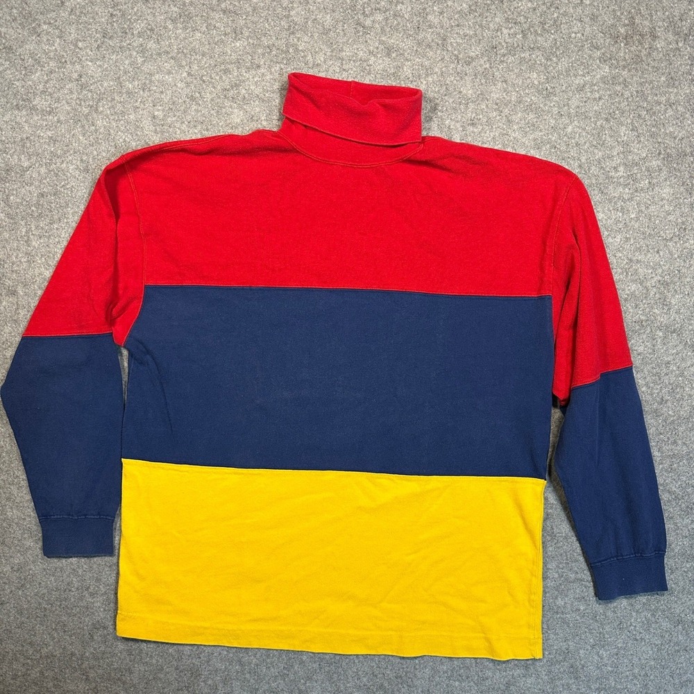 Gap Vintage Style Colorblock Turtleneck Medium Red‎ Blue Yellow 100% Cotton